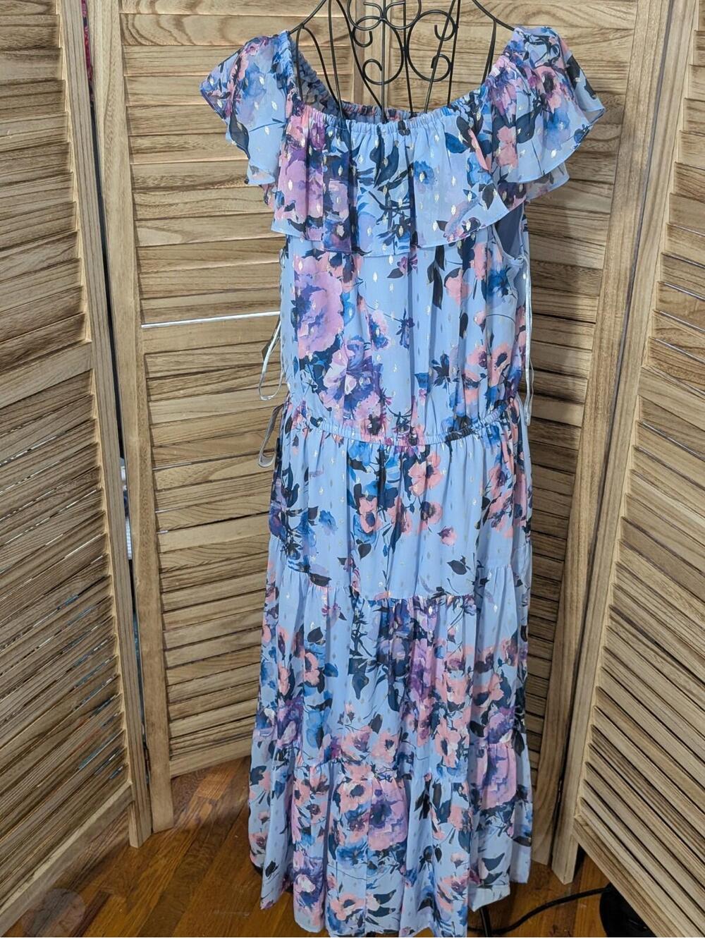 MSK Women's Sz XL Light Blue Purple Floral Print Dress NWT Shower, Party, New